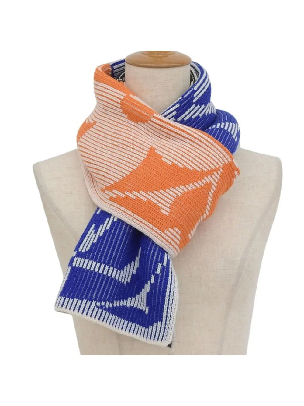 Louis Vuitton Echarpe Rib Flower Wool 100% Knit Shawl Scarf Multi Sweater